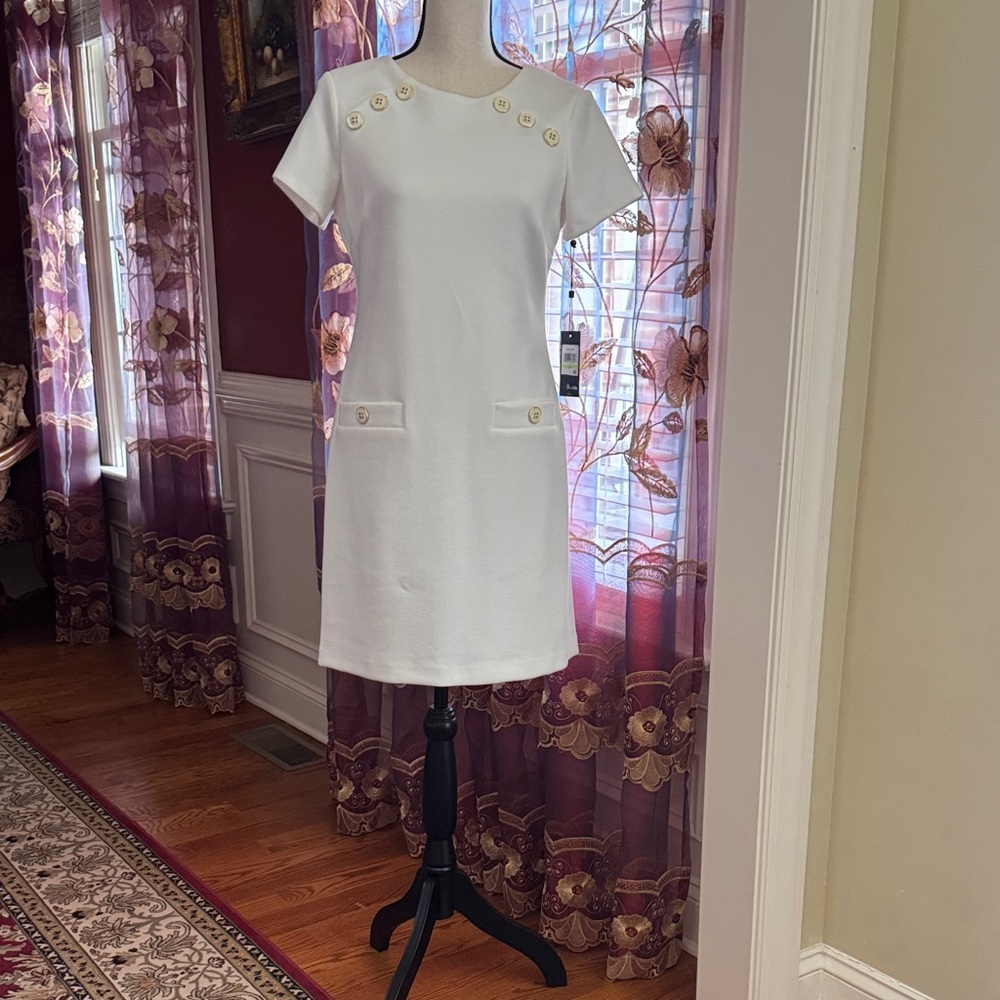 NWT New Tommy Hilfiger White Button-Accent Dress